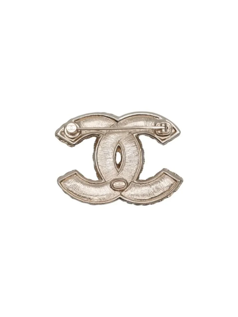Chanel CC Logo Brooch Faux Pearl Flower Motif Metal Gold
